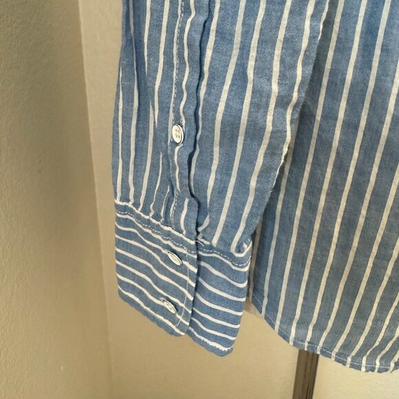 J. Crew Boy Fit Button Up Shirt Cotton Blend Stripe Lightweight Blue White Sz 4 - Picture 8 of 13